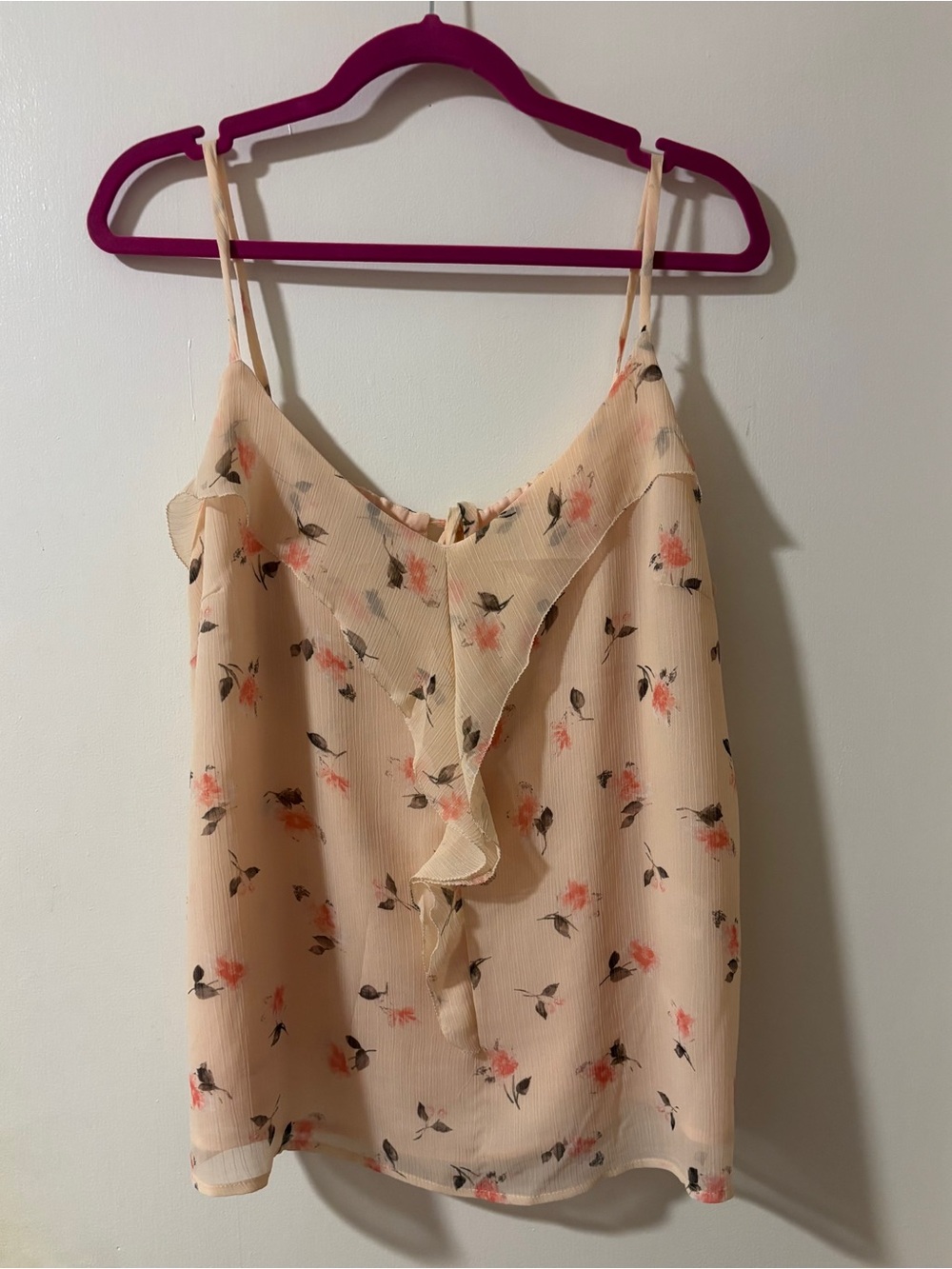 New York & Company Floral Print Ruffle Spaghetti Strap Blouse